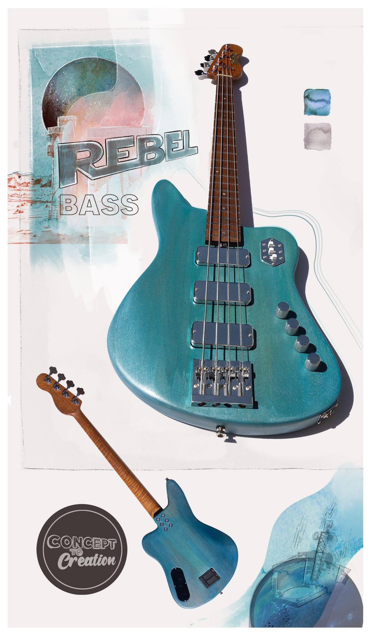 REBEL Bass IV - Pool Blue - McGrath Guitars